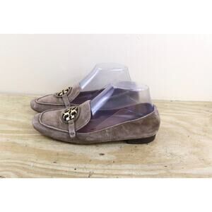 Tory Burch Loafers 7.5M Brown Distressed Suede Leather Metal Miller